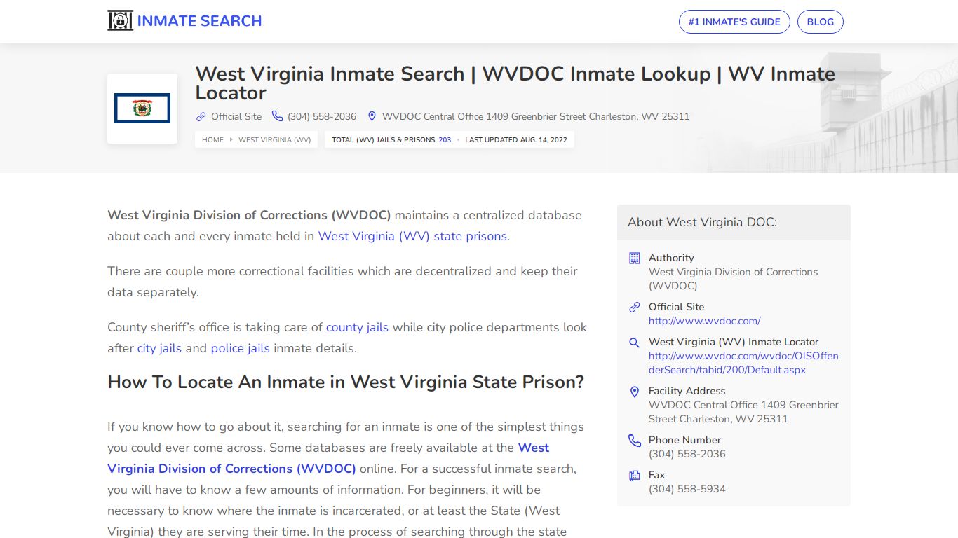 West Virginia Inmate Search | WVDOC Inmate Lookup | WV ...